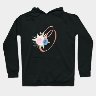 Letter O Rose Gold and Watercolor Blush Pink and Navy Hoodie